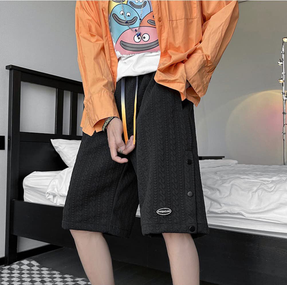 Moda męska szorty do kolan żakardowe gładkie kolory spodenki do biegania wygodne na co dzień luźne modne spodenki do biegania męskie bermudy letnie szorty, Czarny, 3XL