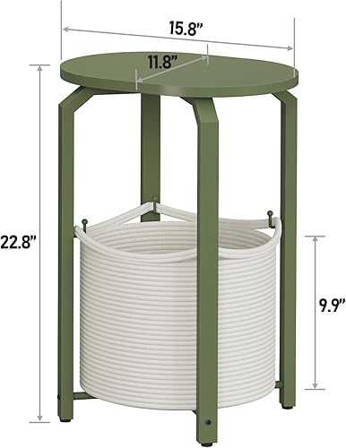 Miniatura 2 de TUTOTAK Mesa auxiliar pequeña, mesa auxiliar ovalada, mesita de noche, mesita de noche, mesa de sofá con cesta de almacenamiento, sala de estar,