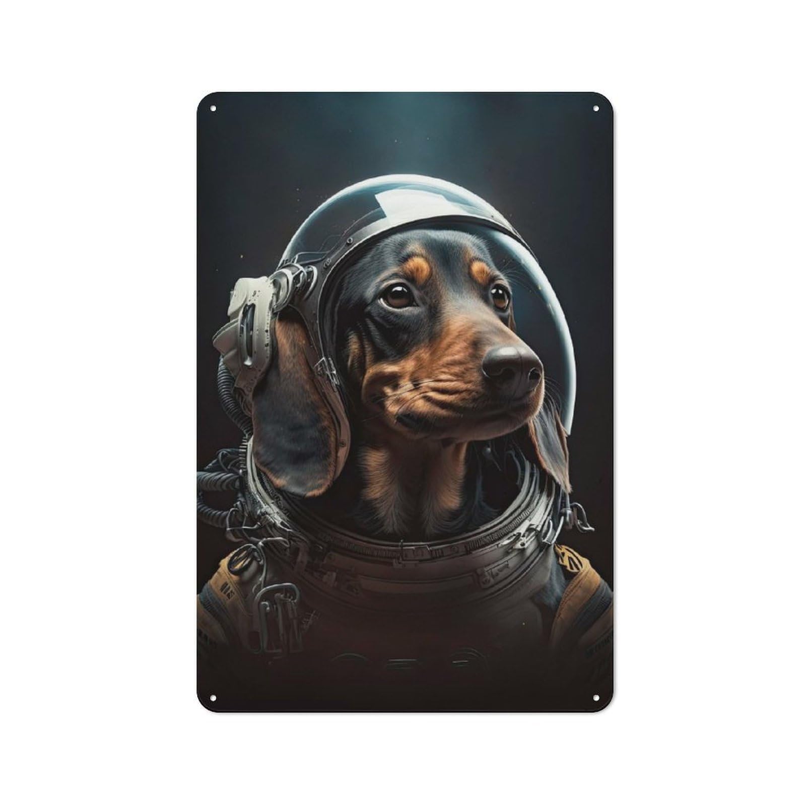 Nostalgic Dachshund Astronaut Metal Wall Sign 30x20cm, Classic Pub Decor for Bar, Kitchen, Garage Or Games Room
