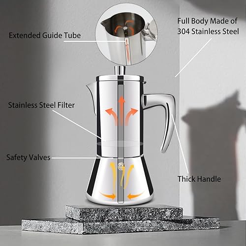 Miniatura 3 de 12 tazas de acero inoxidable 304 espesado Moka Pot Estufa Espresso Maker Cafeteras Italiano Percolador Espress Maker Capaz Greca Mocha cafetera para