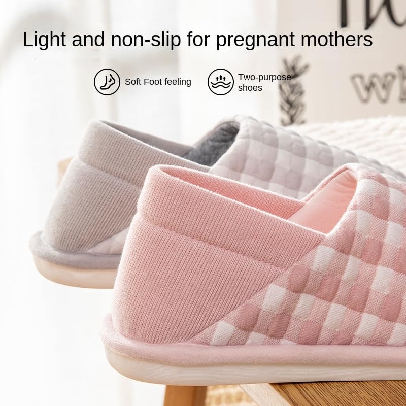 Loizziuy Pregnant Women's Slippers Soft Sole Anti-Slip Maternity Postpartum Summer Thin Cotton Slippers with Heel Women's Set4