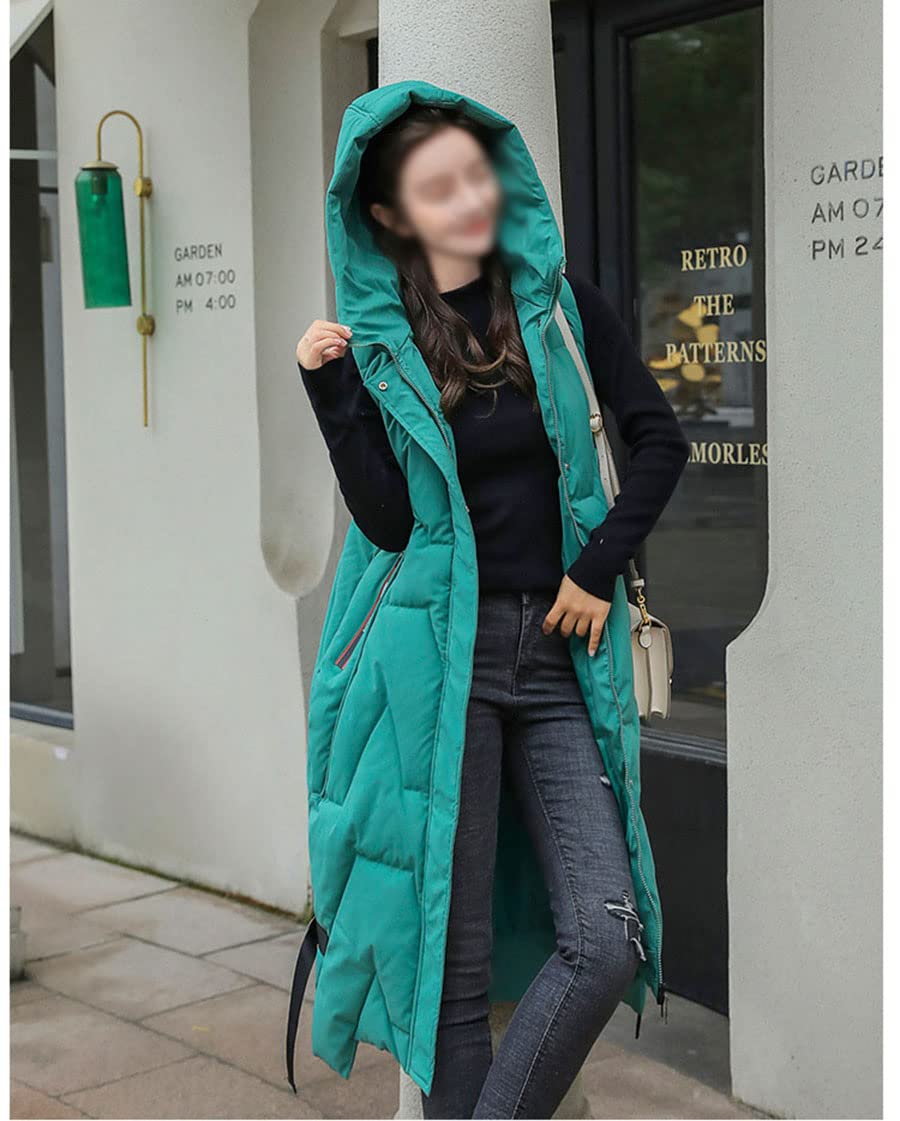 Gilet Invernale Lungo Da Donna, Con Cappuccio, Invernale, Senza Maniche, Caldo, Con Tasche, Gilet Invernale Imbottito Lungo Trapuntato Giacca Da Donna Smanicato Piumino,Verde,XL