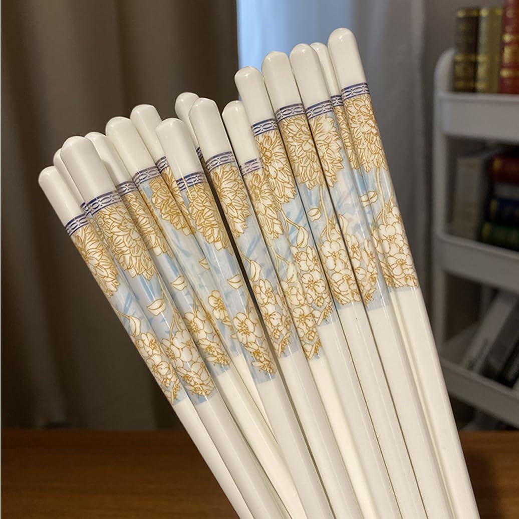 Copchette en Porcelaine Cadeau de Fleur, 10 Paires Baguettes Chinoises en os de Chine, Baguettes Premium réutilisables, Lave-Vaisselle à Haute résistance à températu White