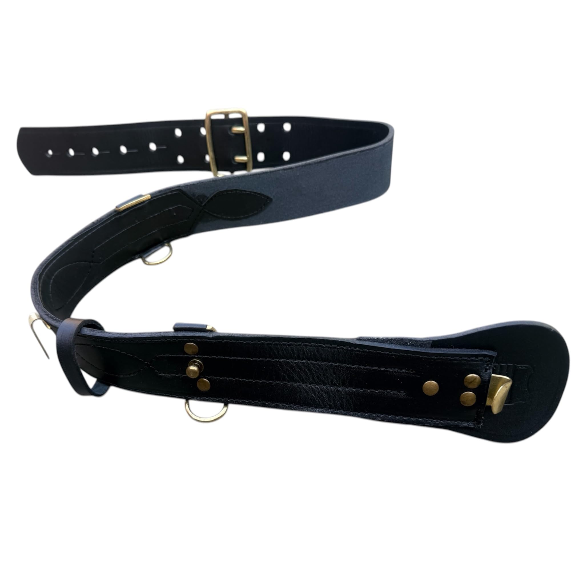 Sam Browne - Cinturón con correa para el hombro, cinturón de cuero genuino estilo policía y militar, cinturón ajustable de cuero negro con hebillas de latón macizo para uniformes, ceremonias y