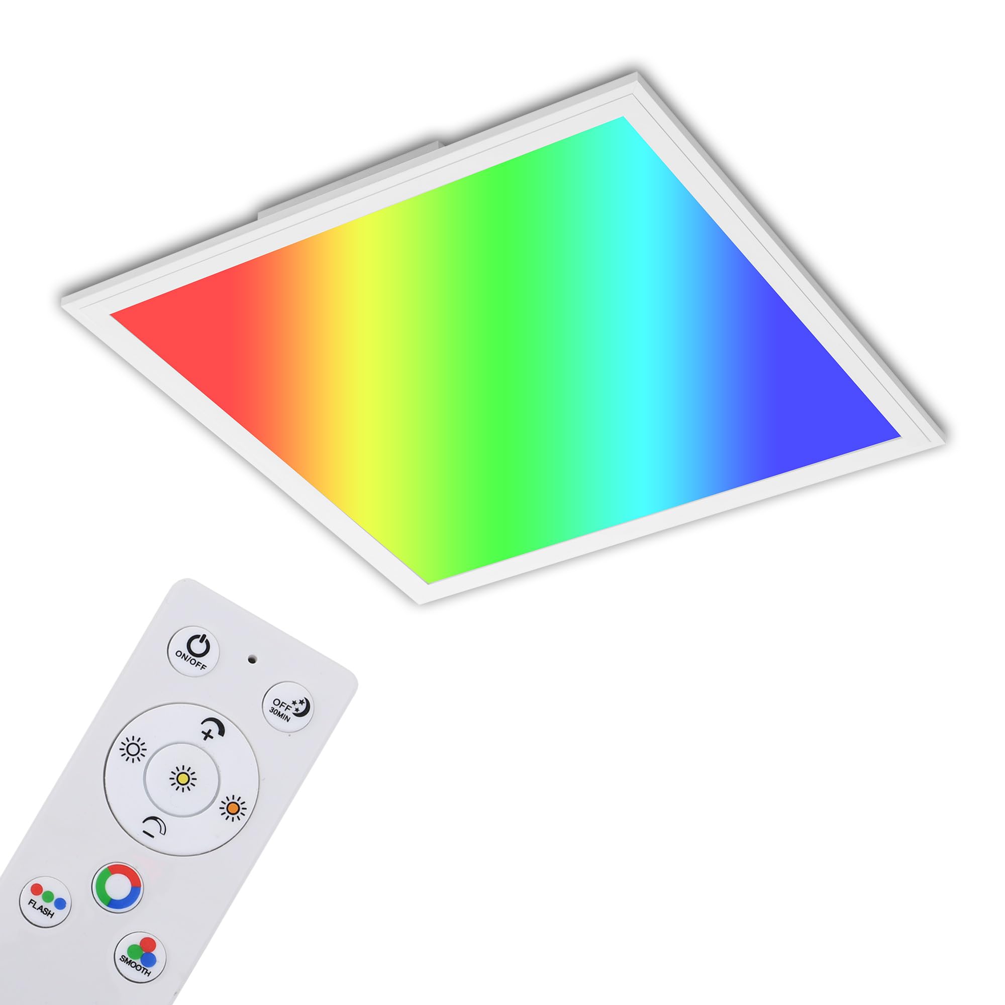 Briloner Leuchten - Ultra Flat RGB CCT LED Panel, Ceiling Light Square (45 x 45 cm), White, Colour Temperature Control (3,000-6,500 Kelvin), Dimmable, 2,400 Lumen Light Output