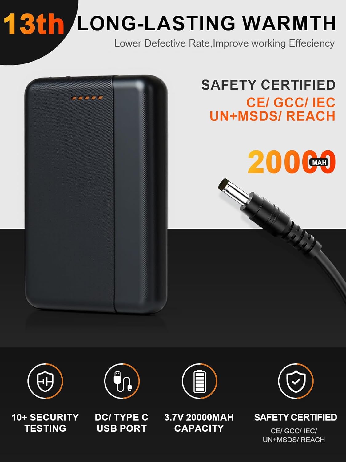 Auxo Unisex Heated Jacket with 20000mAH Battery Pack, Water-resistant Heated Coat for Women and Men with Detachable Hood - Image 4