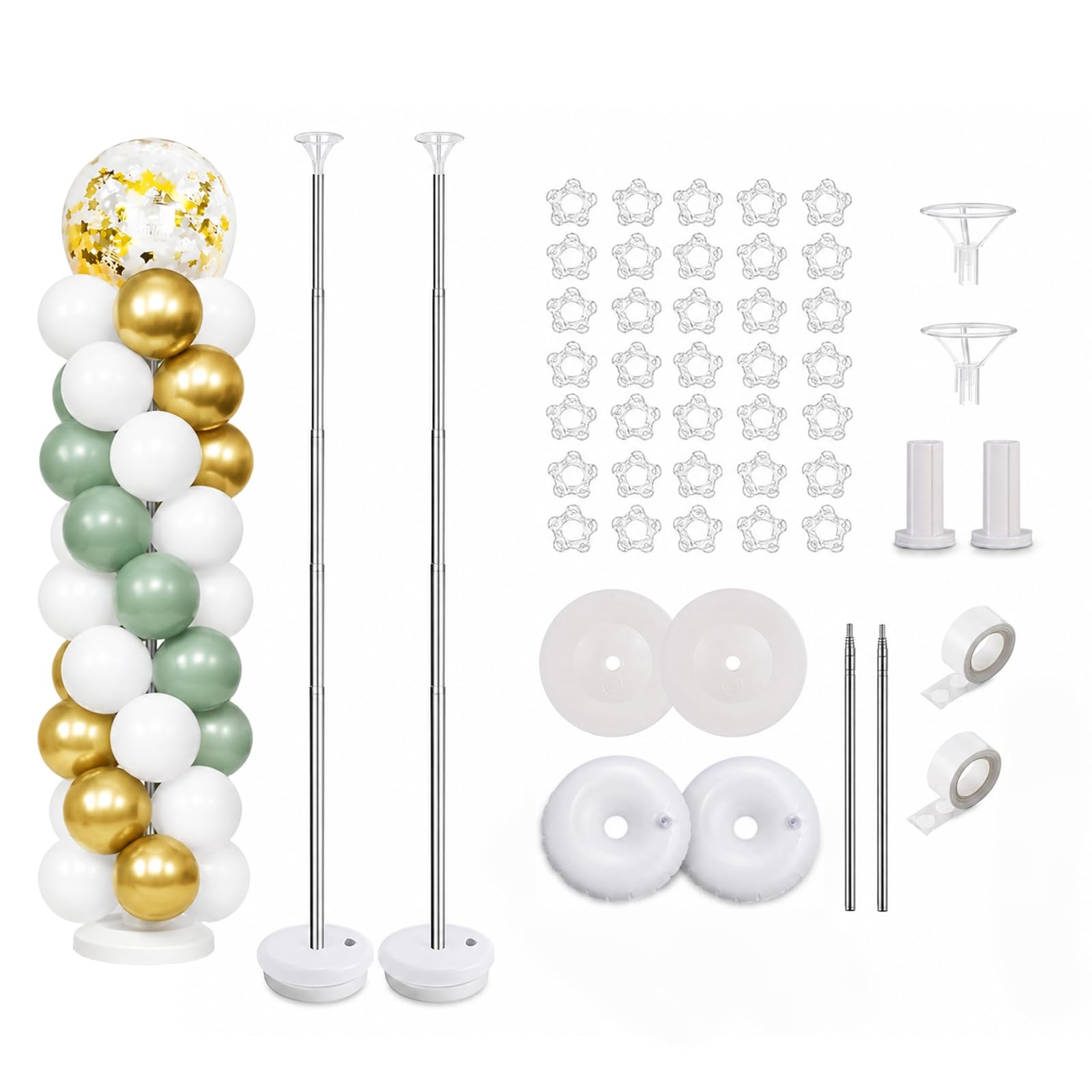 Balloon Column Stand Kit Set of 2, 2m Adjustable Balloon Stand with Reusable Metal Telescopic Design, Balloon Holder Stand with Bases & Clips for Wedding, Christmas, Birthday Party Decoration