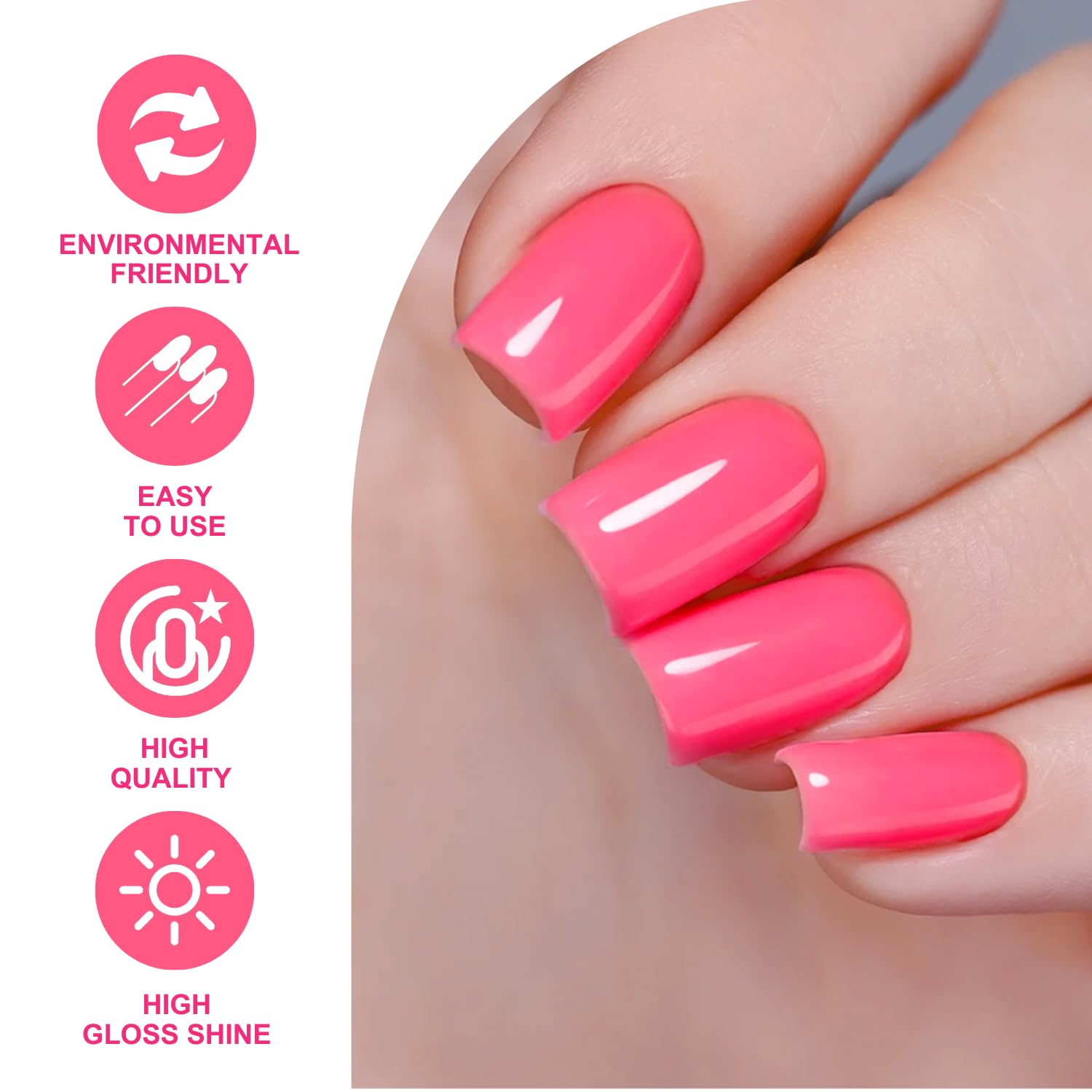 Press on Nails, short square False Nails Pink, Glossy Pure Color French Tip Fake Nails - Image 4