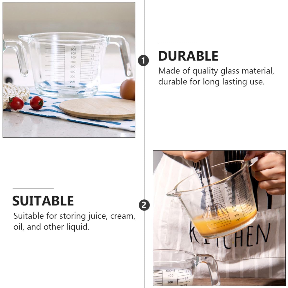 Vaso con Escala Precisa Resistente al Calor Medidor de Fácil de Limpiar para Líquidos y Adecuado para Cocina y Repostería