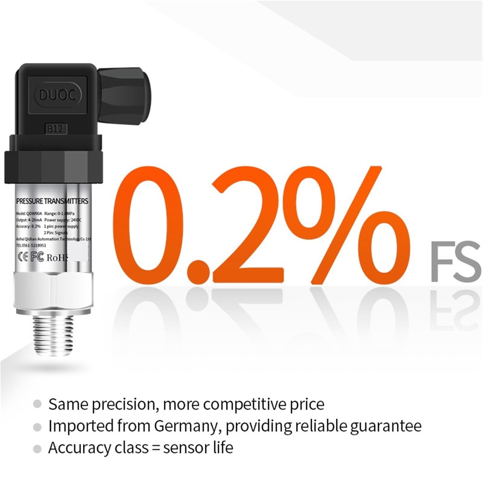 Transmisor de presión compacto 4-20 mA, sensor aire Alta precisión(0.2%,0-40MPA)