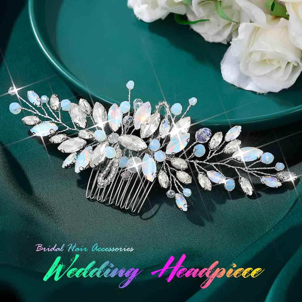 Atigy Crystal Wedding Hair Comb Opal Bridal Hair Pieces Rhinestone Hair Accessories for Women (Silver) - Image 2