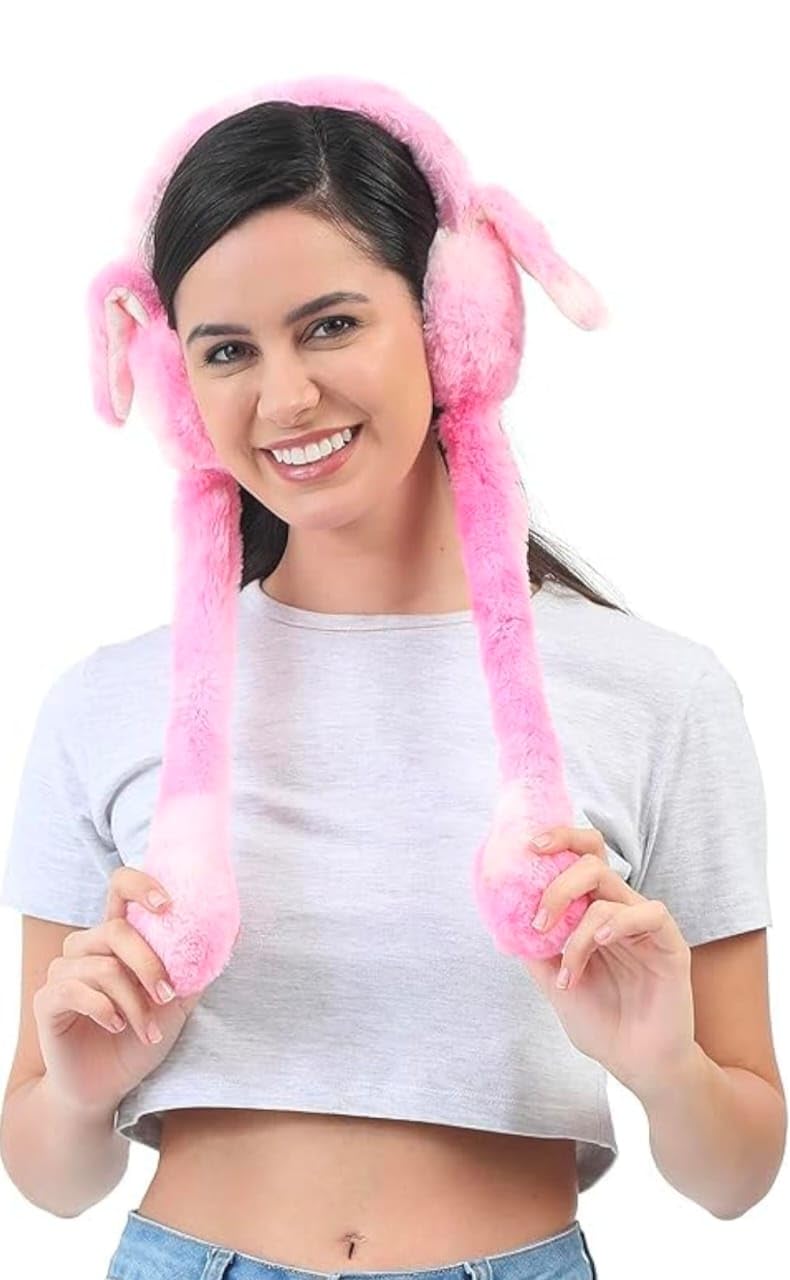Pink Bunny Ear Earmuffs with Long Plush Arms-image-7