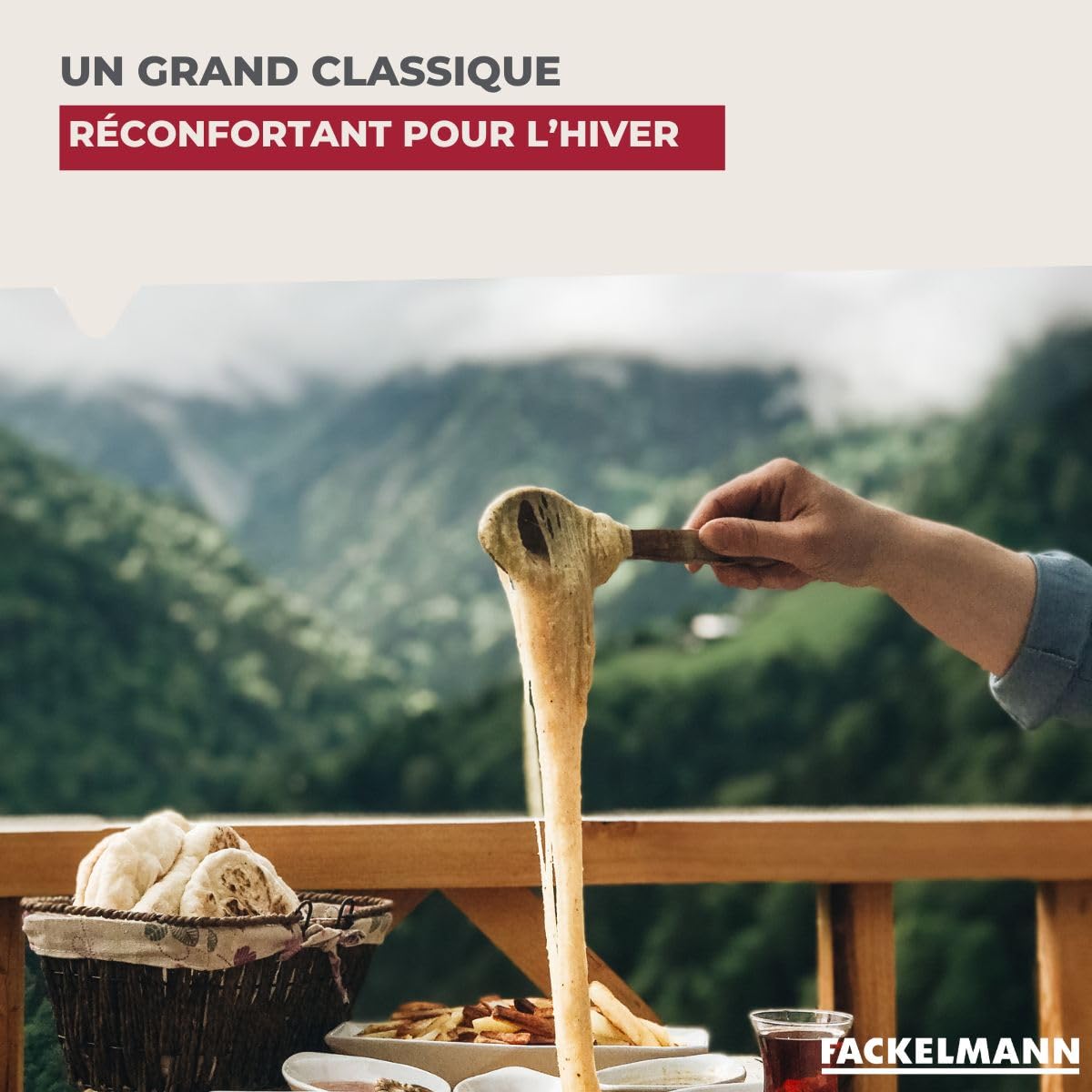 Fackelmann 687915 Set à Fondue au Fromage 2 Personnes Fonte émaillée Appareil, Bois,Acier Inoxydable, Noir,Blanc,Rouge
