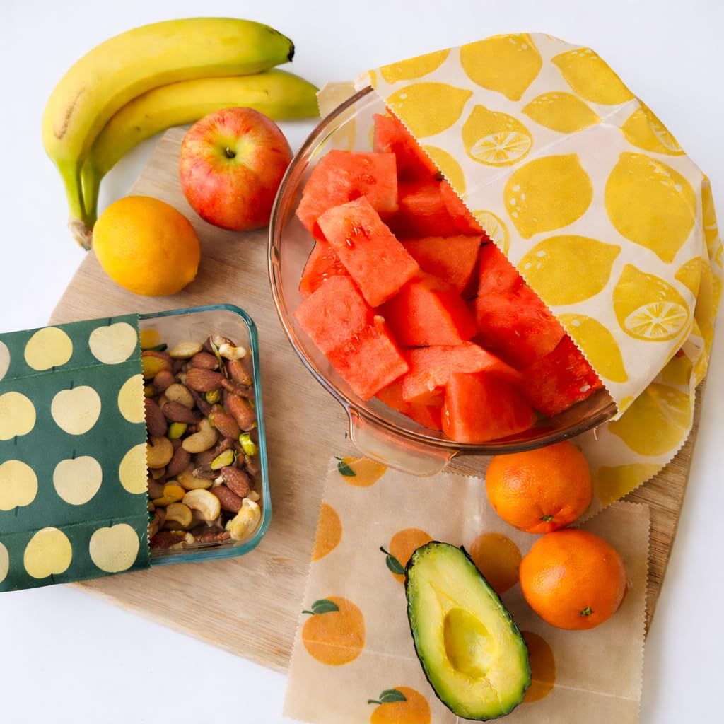 Truebee Reusable Beeswax Food Wraps 7-Pack Summer Orchard – Non Toxic, Plastic Free, Silicone Free, Sustainable, Environmentally Friendly, Organic Cotton Beeswax Wraps (S, M, L)