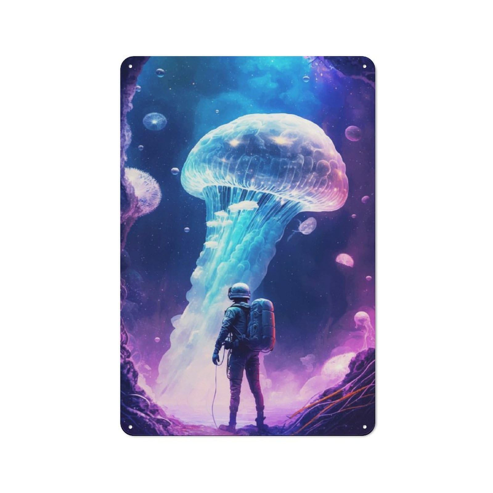 Junmoney Jellyfish In Space Metal Wall Sign 30X20cm, Retro Decor For Home Bar Wall, For Metal Sign Collectors, For Garage And Workshop Walls