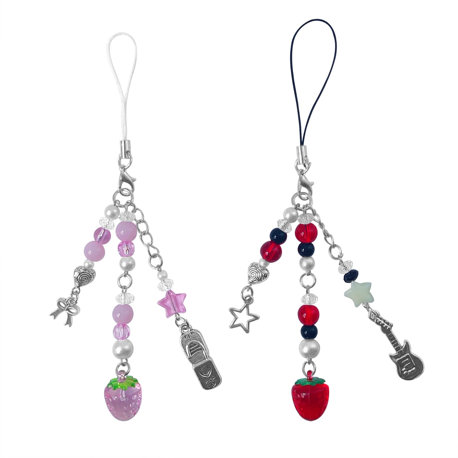 Homvog 1-4PCS Cute Phone Charms Aesthetic Y2K Cell Phone Charms Strap  Strawberry Butterfly Star Phone Charm Y2K Accessories for Phone Bag Keychain