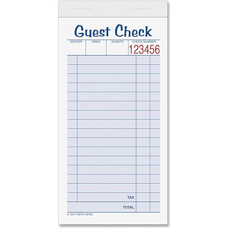 TOPS Guest Checks, 2-Part, Carbonless, for Restaurants