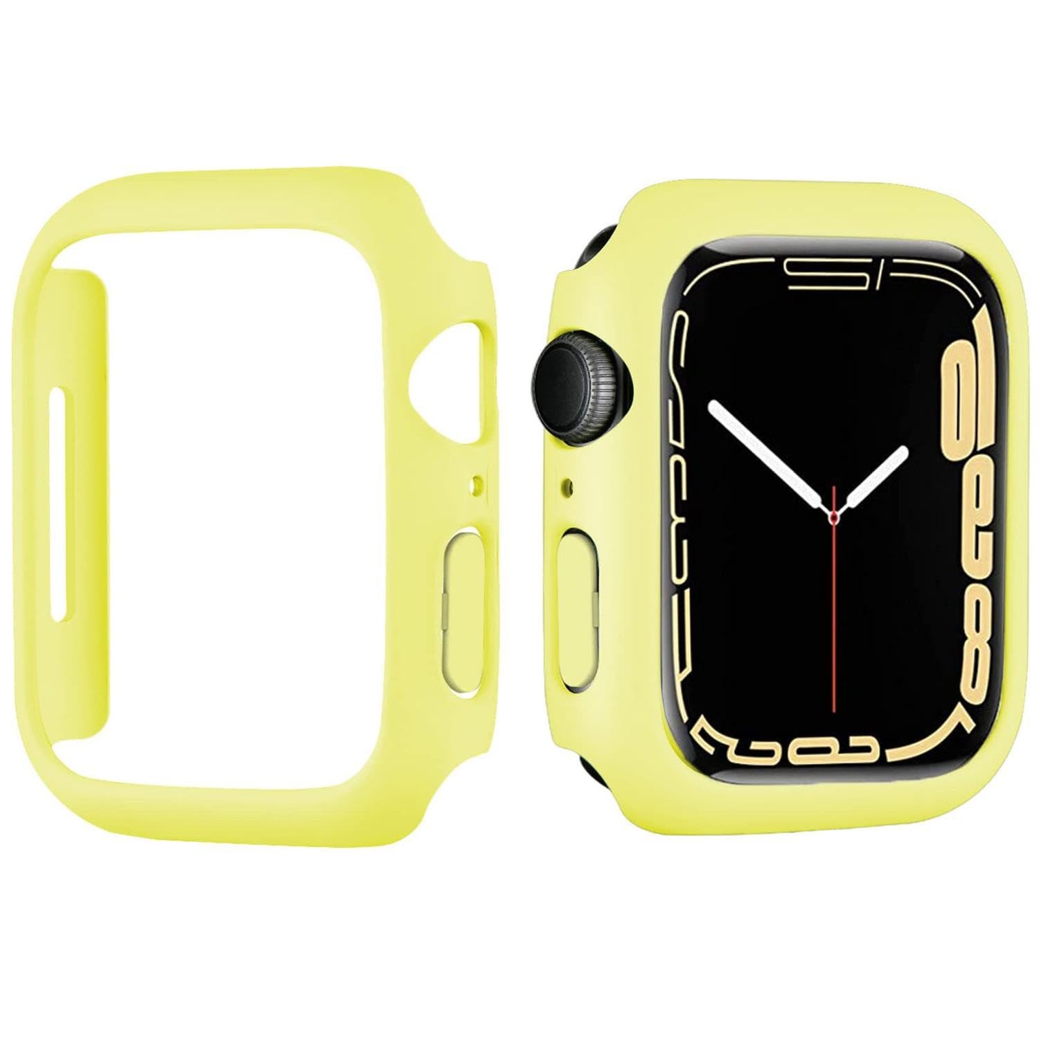 Custodia rigida per Apple Watch 41 mm Series 8/9/SE 2, bumper ultra sottile, retro aperto, protezione trasparente, giallo