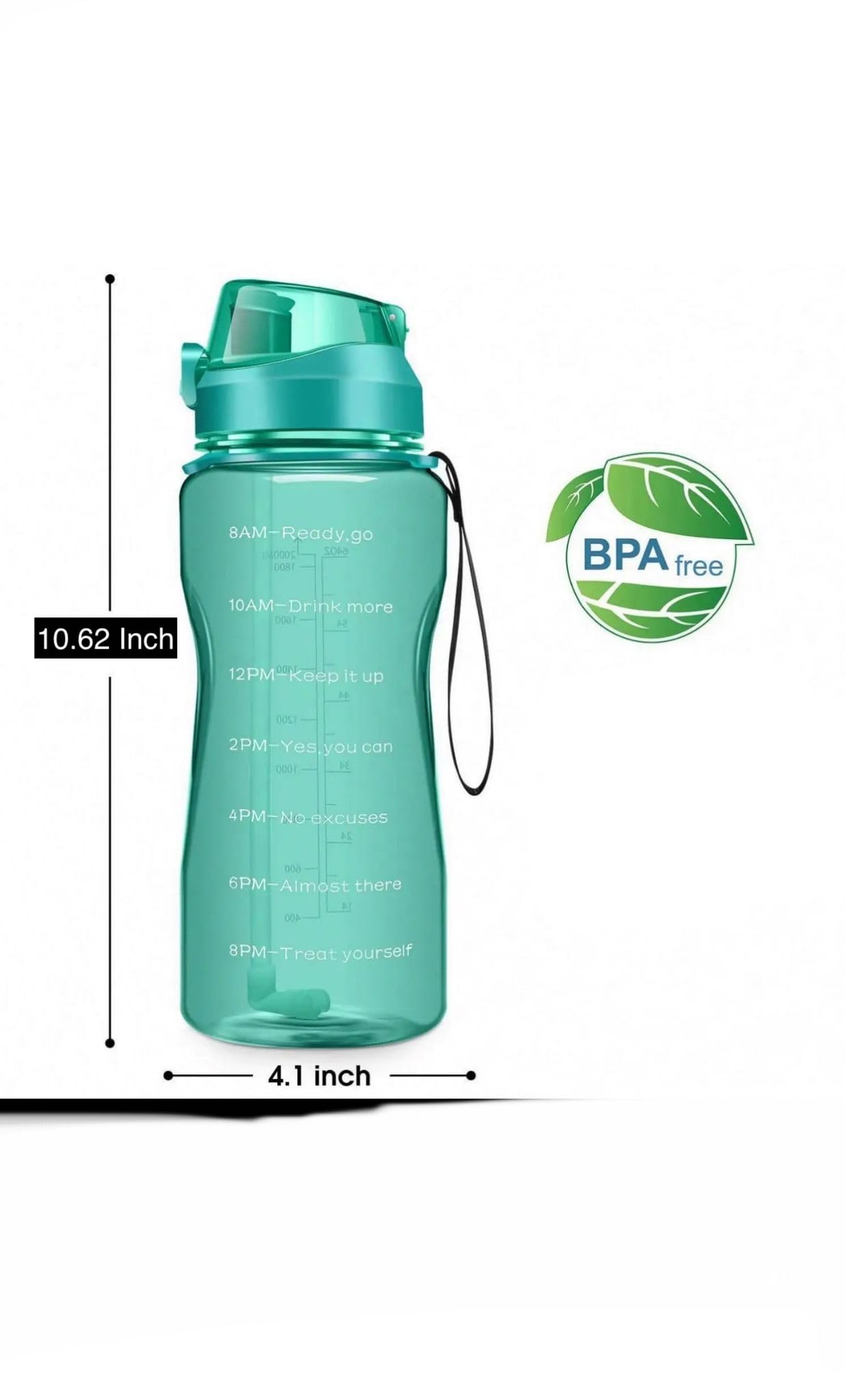 Water Bottle With Straw & Leakproof Flip Top Lid, BPA Free Water Jug With Time Marker - Image 2
