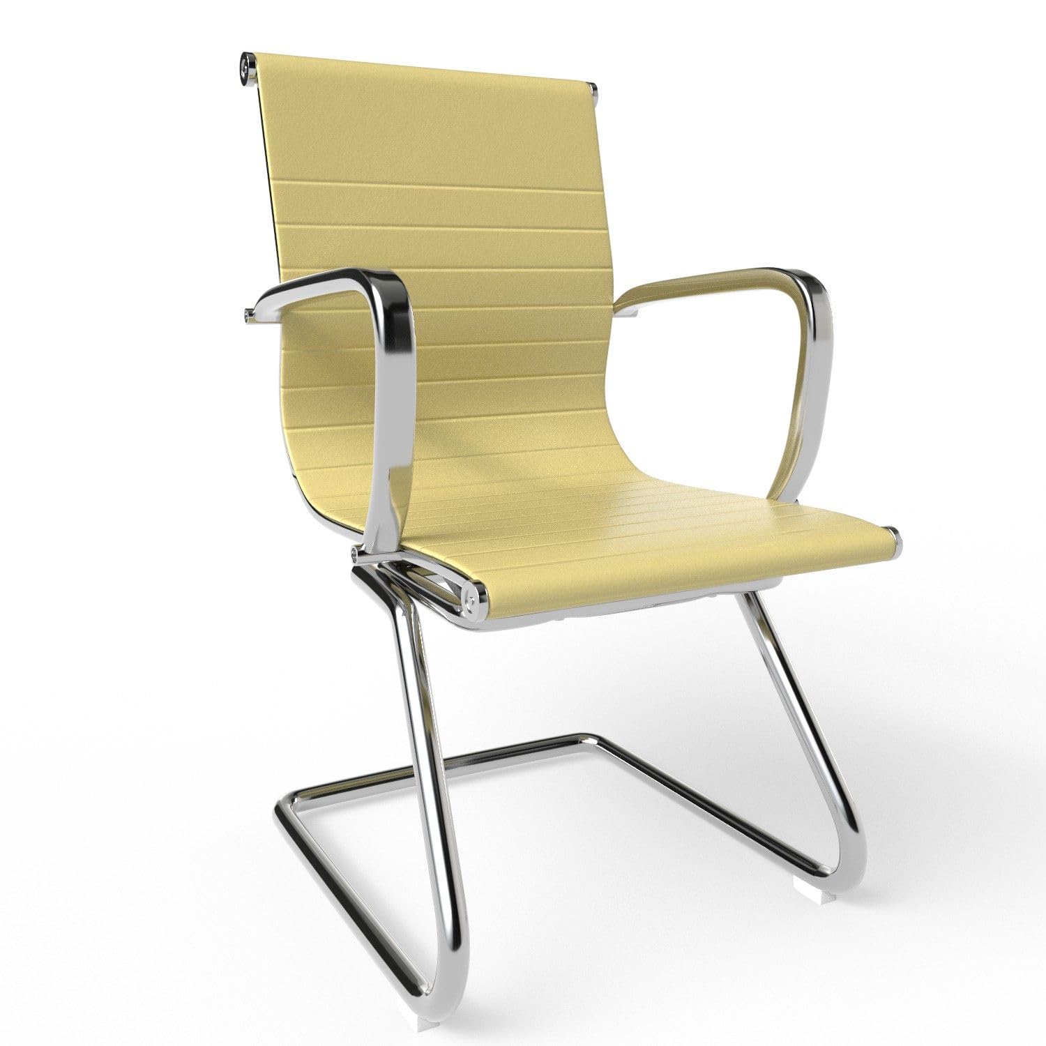 Mahmayi Modern UL UT-C031V Visitor Chair Ergonomic PU Chair with Fixed Armrest, Ideal for Home and Office - Beige