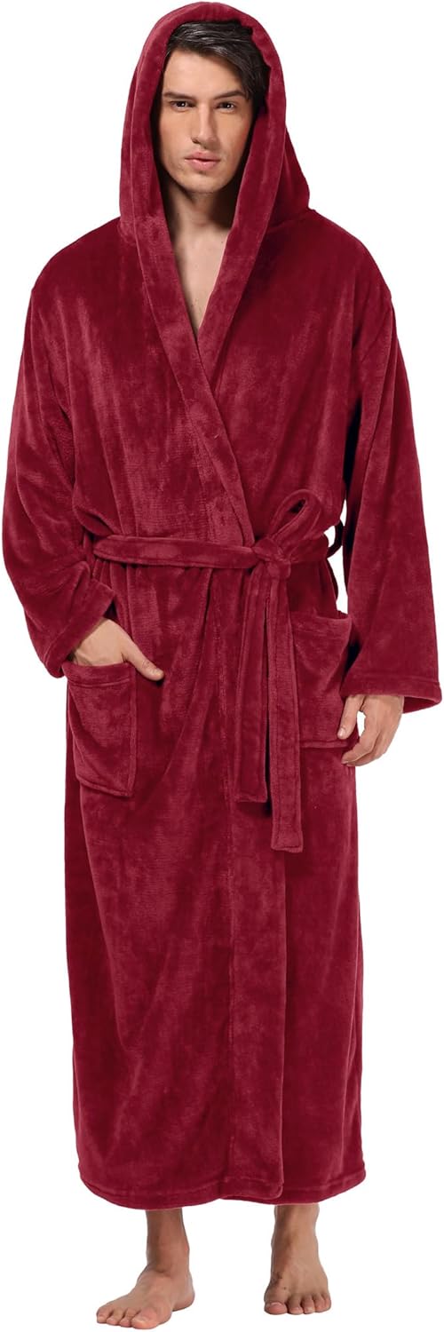 Mens Plush Hooded Bathrobe Winter Warm Fleece Robes Kuwait