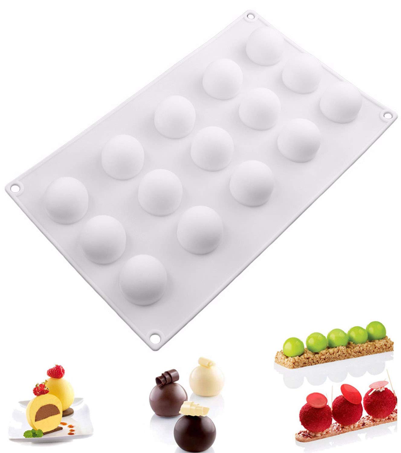 Joho Baking Silicone Molds for Chocolate, 3D Silicone Baking Mold Cakes, Dessert Molds for Pastry Mousse Cake, Mini Ball, 15-Cavity
