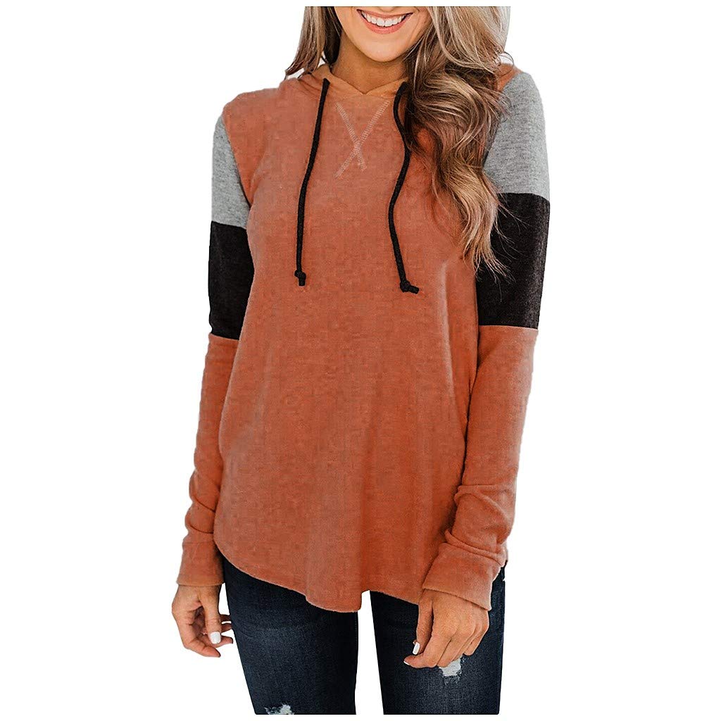 UNBRUVO2020 Women's Color Block Pullover Hoodie Long Sleeve Fall Shirt Loose Casual TunicTops Sweatshirt Blouse