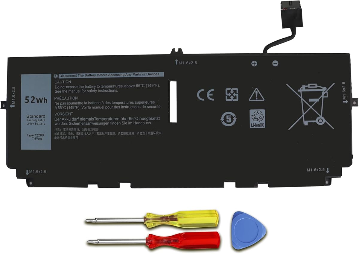 52Wh 722KK Laptop Battery Replacement for Dell XPS 13 9300 XPS 13 9310 XPS 13 9380 P117G P117G002 P117G001 Series Notebook 2XXFW FP86V WN0N0 0WN0N0 02XXFW 7.6V 6800mAh