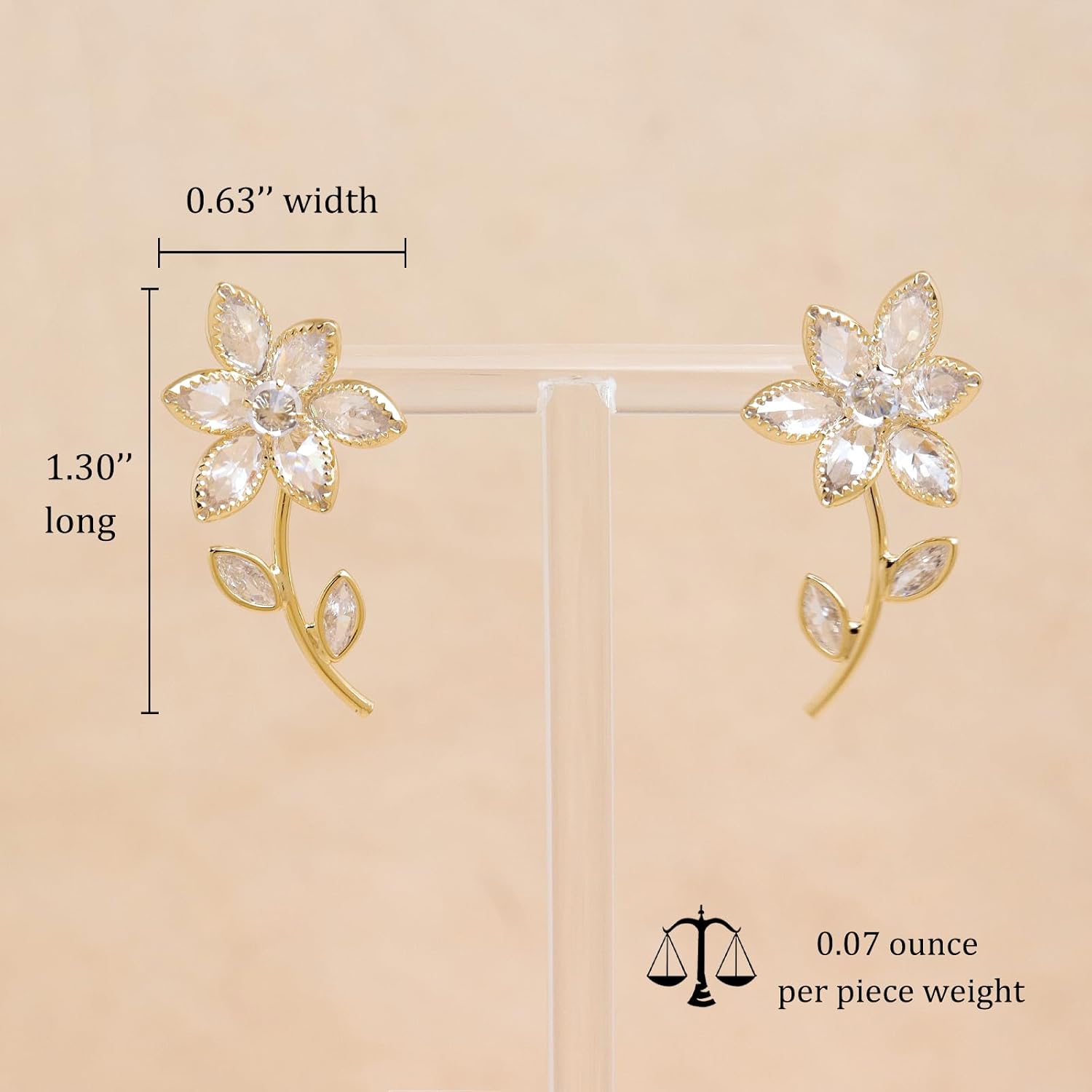 Sonateomber Flower Leaf Dangle Earrings for Women, Statement Rhinestone Floral Drop Earing Spring Prom Wedding Jewelry Gift - Image 3