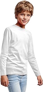 Camiseta de Colores Manga Larga 100% Algodón para niño – Camiseta Cuello Redondo Doble Elastano, cómoda, Suave, Lisa y Elegante