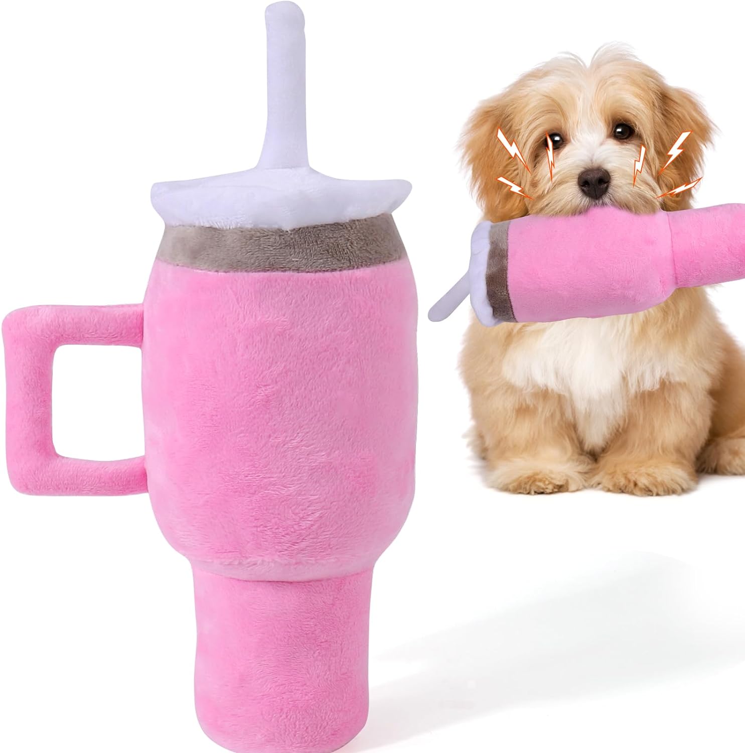 Squeaky Tumbler Dog Toy with Handle, Plush Water Cup for All Dogs