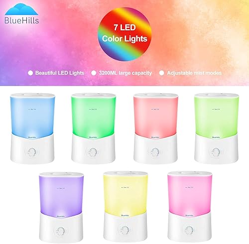 Miniatura 8 de BlueHills Juego de 2 difusores de aceite esencial de alta calidad de 101.4 fl oz y 84.5 fl oz XL para habitación grande y hogar con luces LED