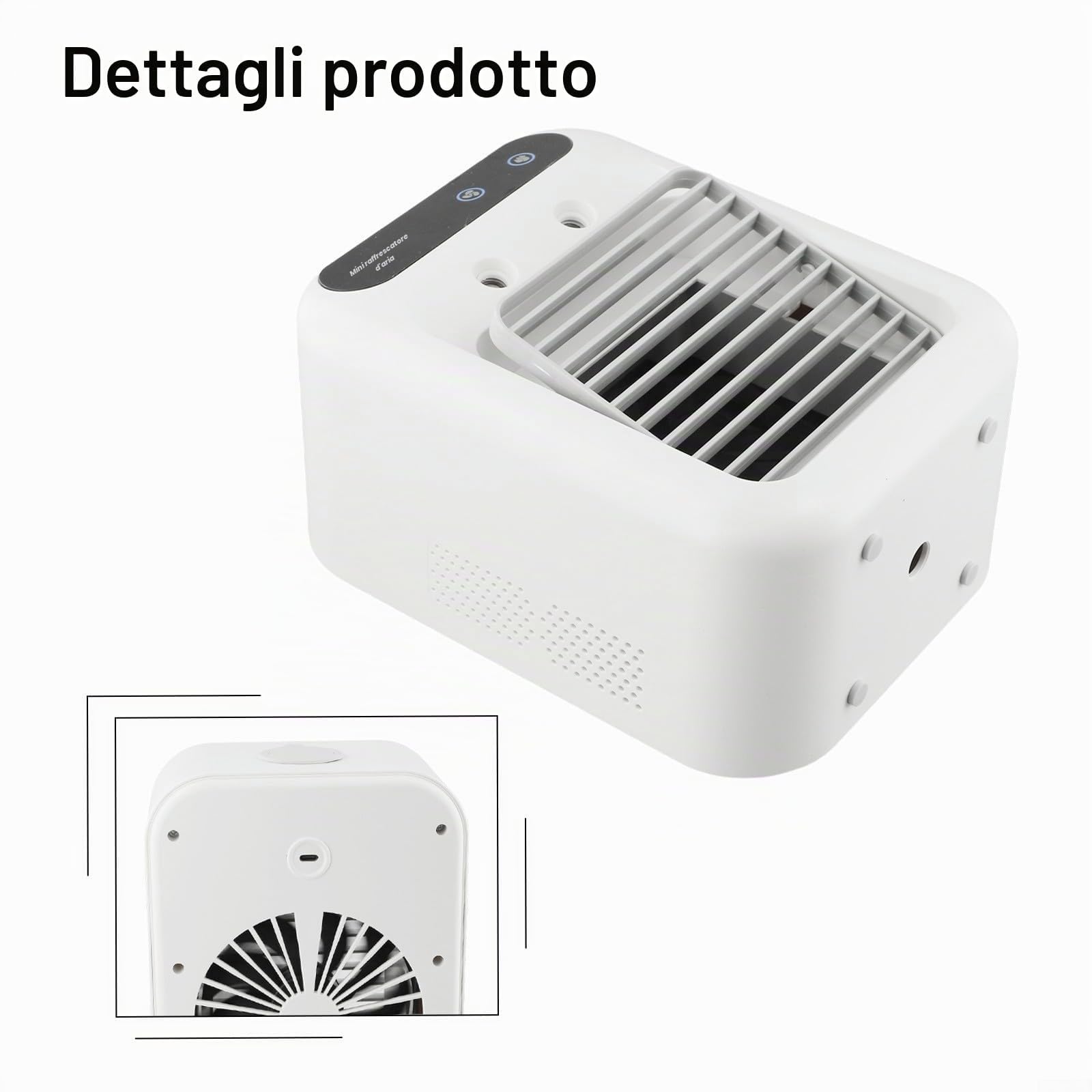 Mini condizionatore d'aria portatile, ricaricabile USB, batteria 1800 mAh, 2 velocità vento, 2 modalità spruzzo, funzionamento silenzioso per casa, ufficio, auto, viaggi