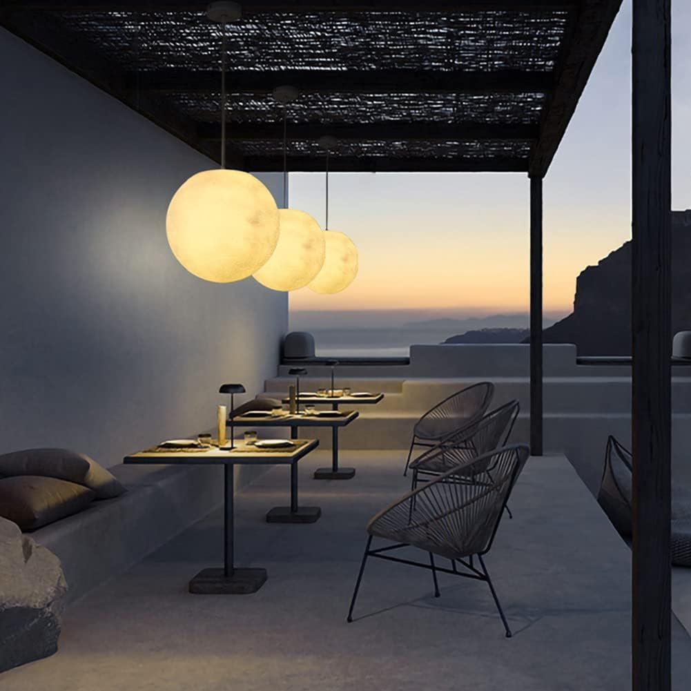 Lámpara de techo moderna con forma de planeta y luna, lámpara colgante nórdica creativa con forma de planeta y luna, lámpara colgante de resina impermeable para exteriores de mediados de siglo para
