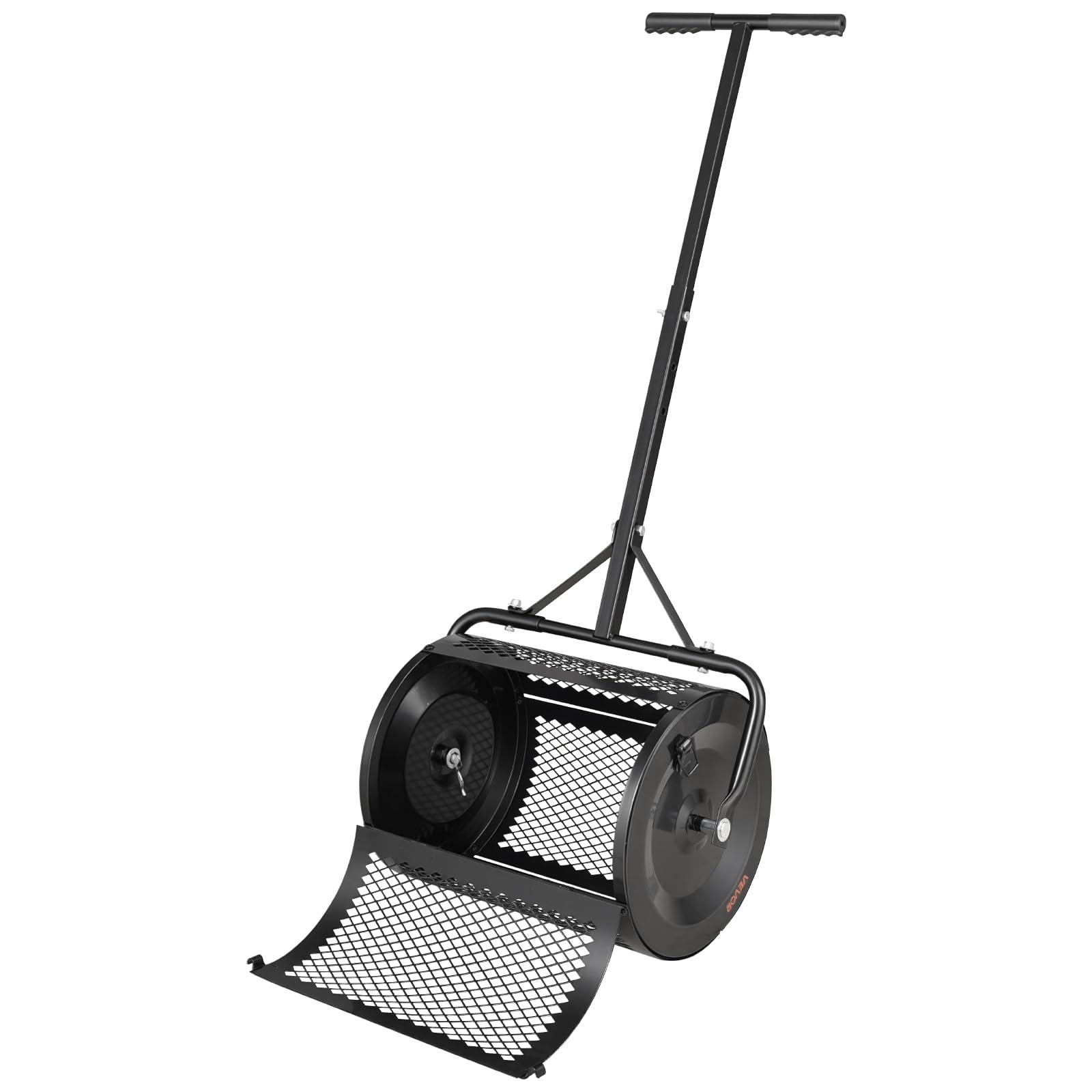VEVOR Rouleau Épandeur à Compost 42 cm Épandeur Mousse de Tourbe à Rouleau Treillis pour Épandage Gazon Fumier Sel de Déneigement, avec Poignée en T, 3 Hauteurs Réglables, en Acier Thermolaqué, Noir