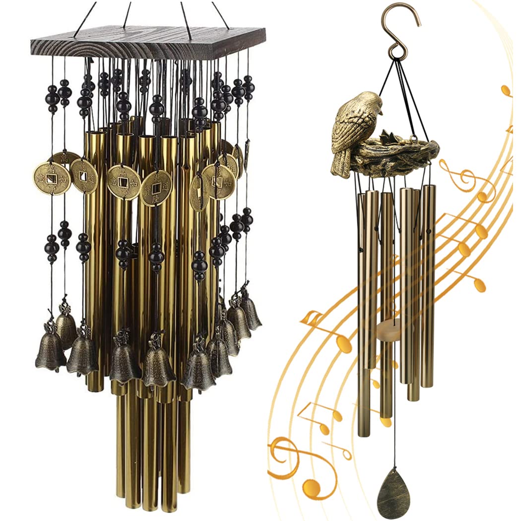 Wind Chimes Copper Bell Decoration Wind Chime Gift (24#) + Birds Nest Wind Chime Outdoor Clearance Windchimes for Mother's Gift, Patio, Porch, Garden Decor
