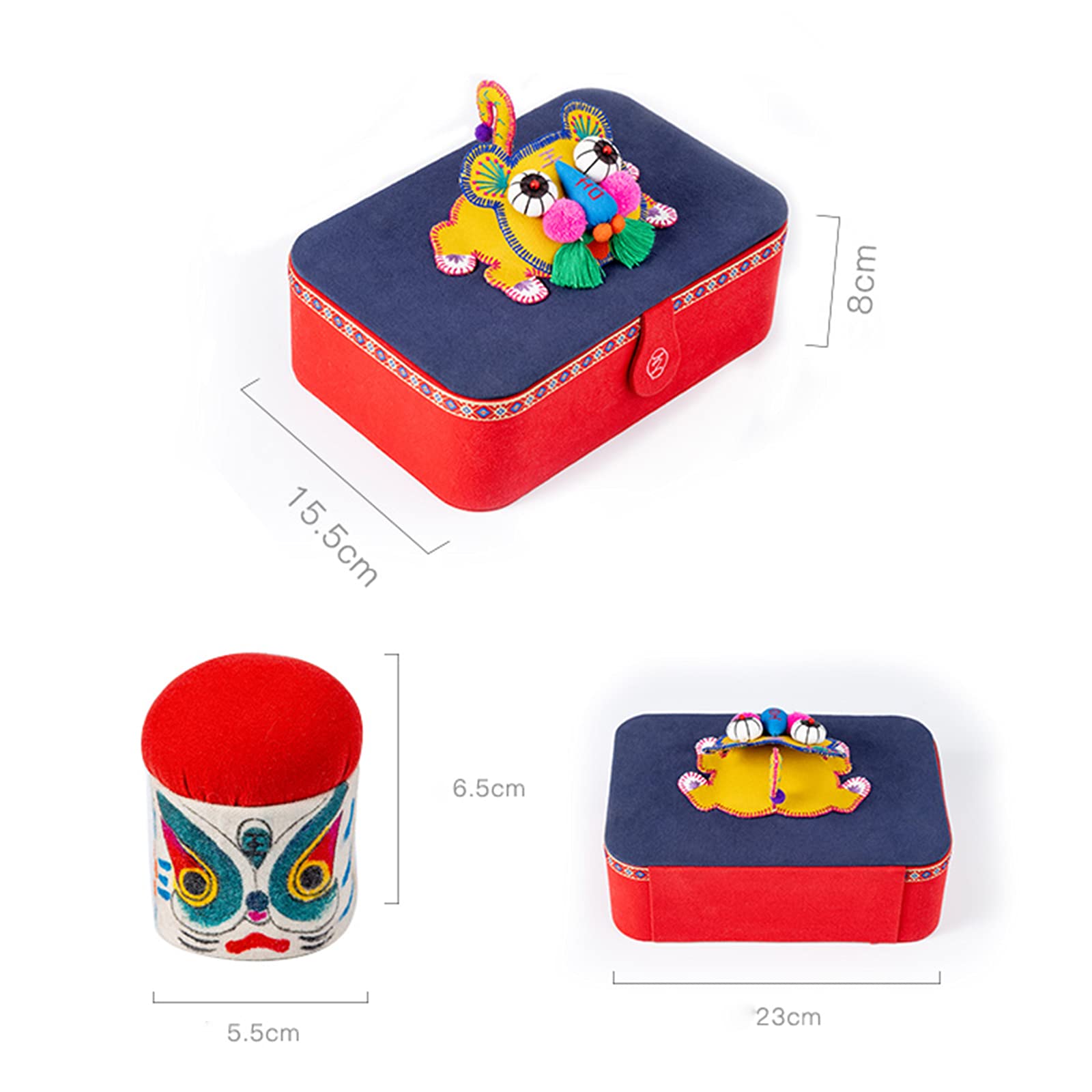 Caja de Costura, Kit de Costura, Caja de Costura Bordada Hecha a Mano con Accesorios, Adecuada for Principiantes, Mujeres, Rojo, 15,5x23 cm