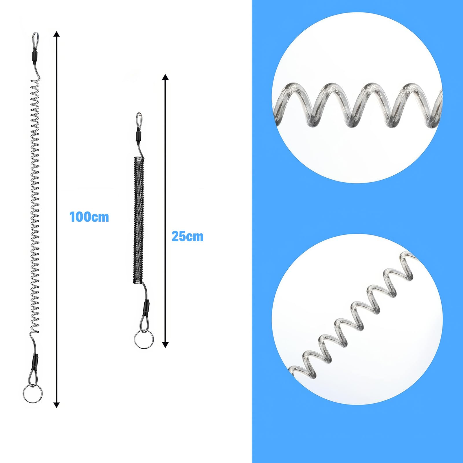 6 PCS Portachiavi Spirale Portachiavi a Molla Spirale con Moschettone Portachiavi Estensibile Cordini da Pesca Cordino di Sicurezza per Canottaggio Kayak Campeggio e Caccia - 2