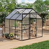CABIHOME 6 x 6 FT Greenhouses for Outside, Polycarbonate Greenhouse with Aluminum Frame, Sliding Door, Adjustable Roof Vent, Backyard Green Houses, Patio Garden, Black