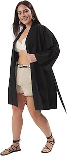 ترنديول كيمونو وقفطان قصير منسوج بحزام من القطن بنسبة 100% للنساء، لون اسود، مقاس كبير، موديل TBBSS25DE00000