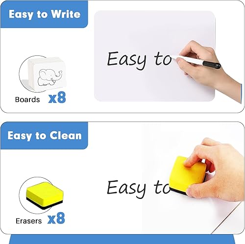 Miniatura 10 de HERKKA - Tableros portátiles de borrado en seco, paquete de 8 pizarras de doble cara de borrado en seco de 9 x 12.5 pulgadas, 8 marcadores, 8
