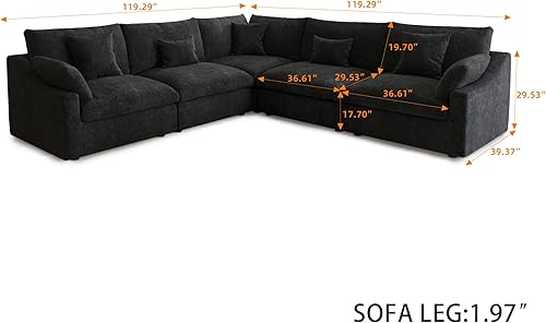 Miniatura 106 de WJShome - Sofá seccional modular en forma de nube para sala de estar, sofá de 160" con relleno de plumón en forma de U con otomano, sofás