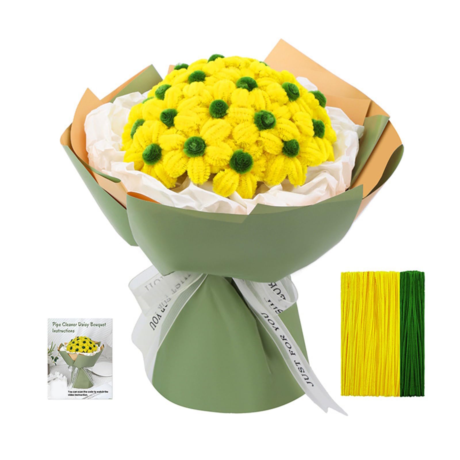 Jazuaiao Pipe Cleaners Craft Supplies Pipe Cleaners Flower Set Chenilles Flower Bouquet Craft Set for Art Project Bouquet