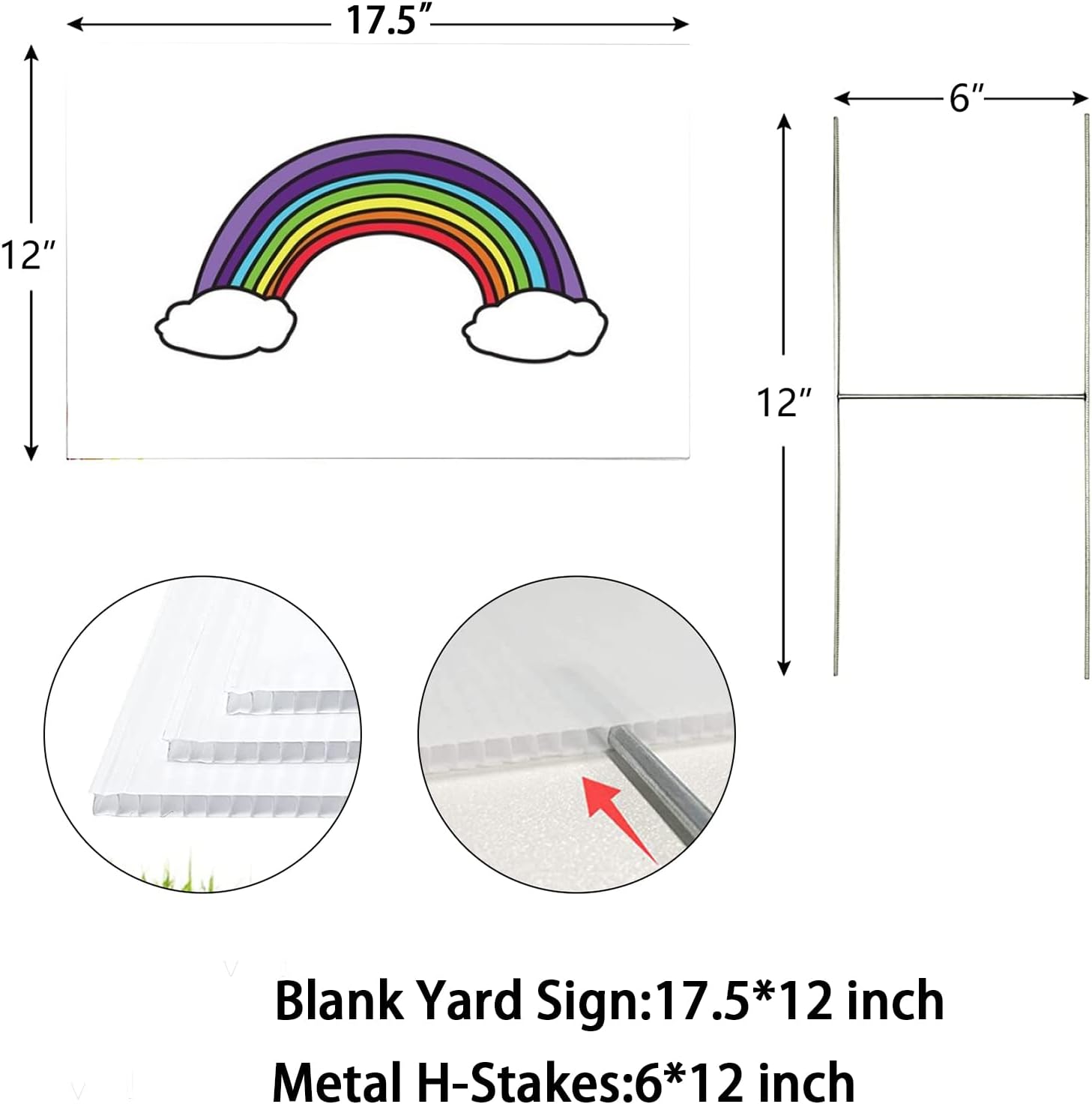 WENWELL Blank Yard Signs with H Metal Stakes 17x12 in,Real Estate Garage sale Signs Double Sided,Corrugated Plastic Lawn Sign for Birthday,DIY Custom Outdoor Sign for House,Road,Outside,3 Packs : Patio, Lawn & Garden