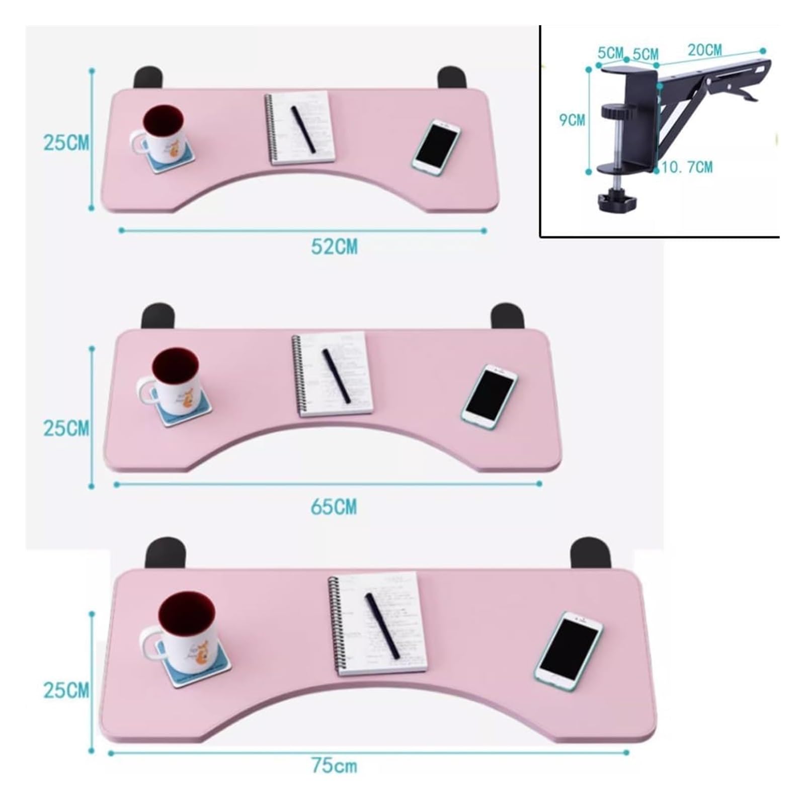 Tastaturablage, Schreibtisch-Verlängerungsablage, klappbare Computertastatur-Armlehne, ergonomische Ellenbogenstütze, Rosa, 52 cm – perfekt für Home Office Einrichtung