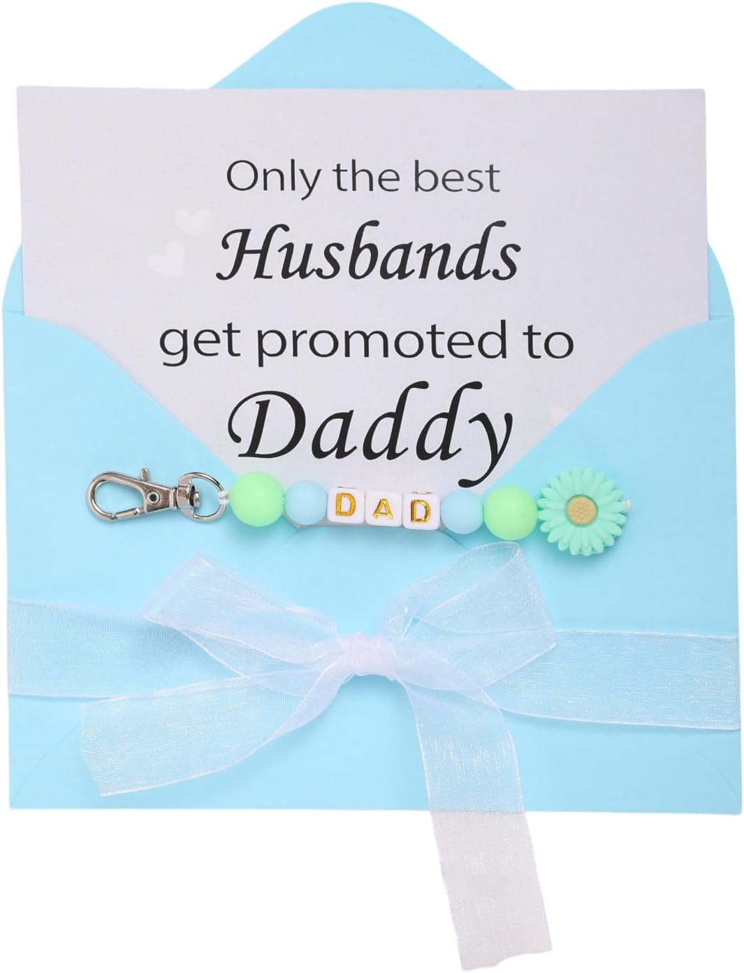 Pregnancy Announcement Gift Set, Daisy Promoted to New Keychain with Congratulations Card & Envelope (Sky Blue, for Dad)