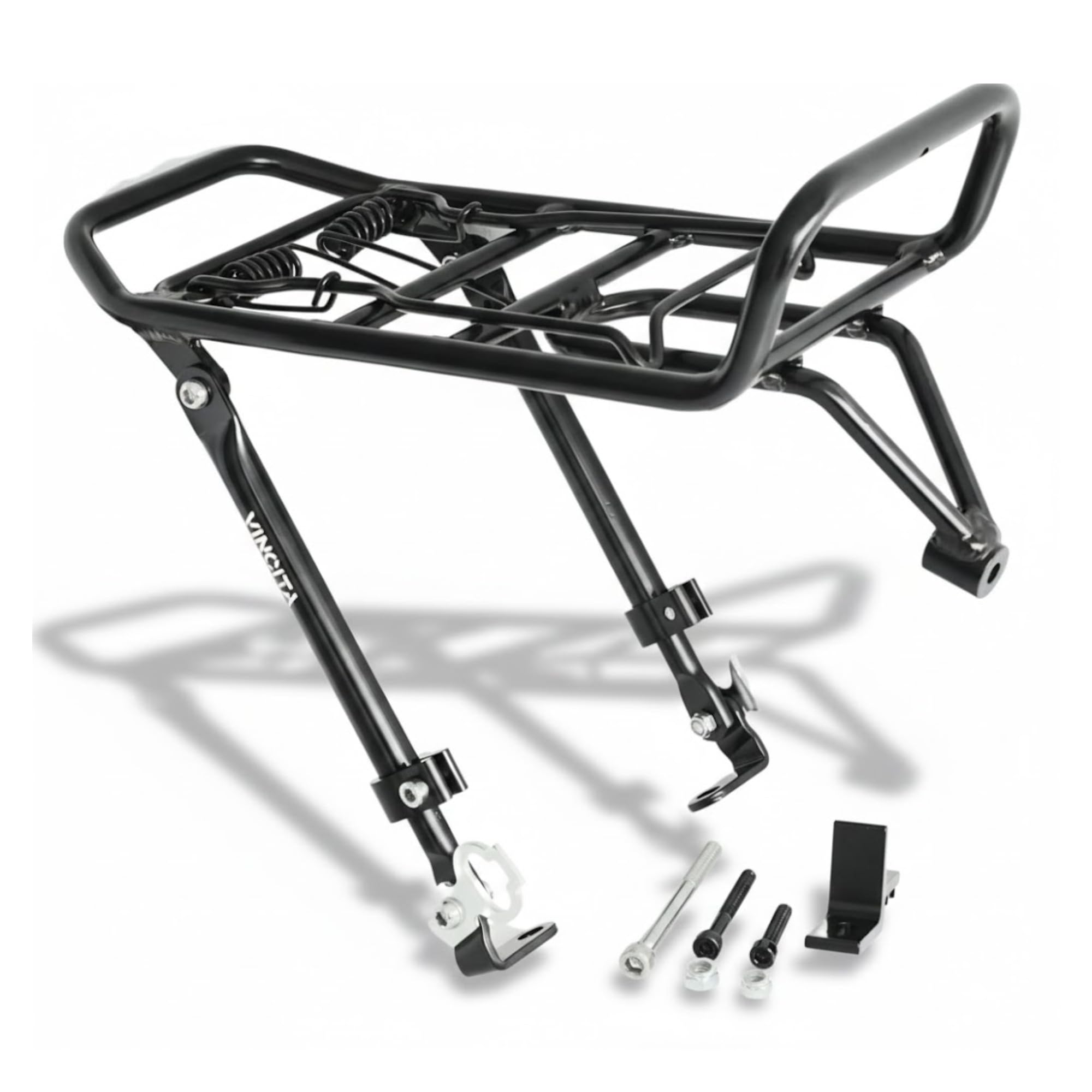 Vincita Front Bike Rack with Spring Clamp – Adjustable Cargo Carrier for 16" to 28" Wheels – V-Brake/Cantilever Mount for Road, City, Hybrid & Folding Bikes (Alloy Black)
