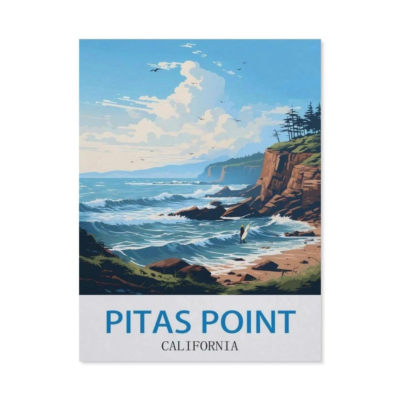 BEAYODKP 5D DIY Diamond Painting，Pitas Point California ， Surf