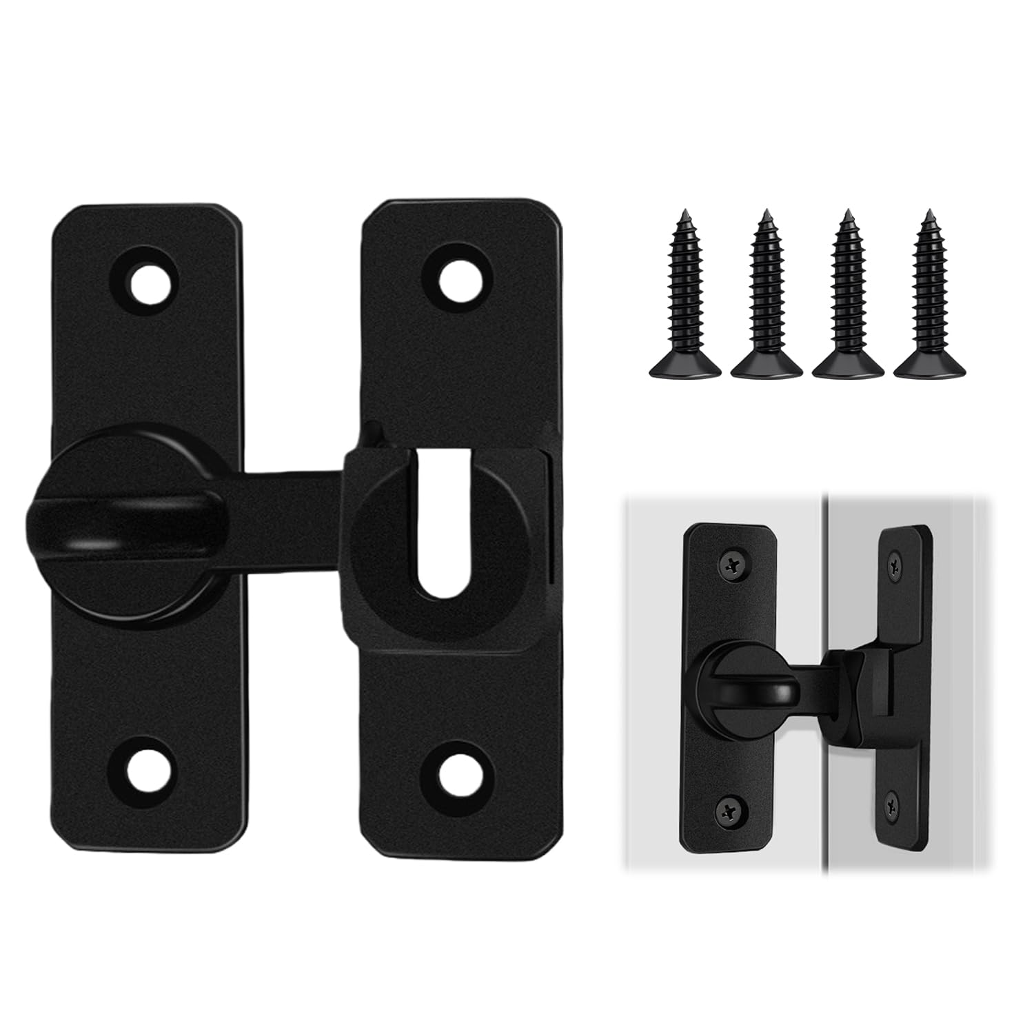 Black Aluminum Alloy Door Lock, 90/180 Degree Universal Door Latch Flip Lock with Screws for Bathroom, Bedroom, Cabinet, Shed, Patio Doors Locks and Gate Security