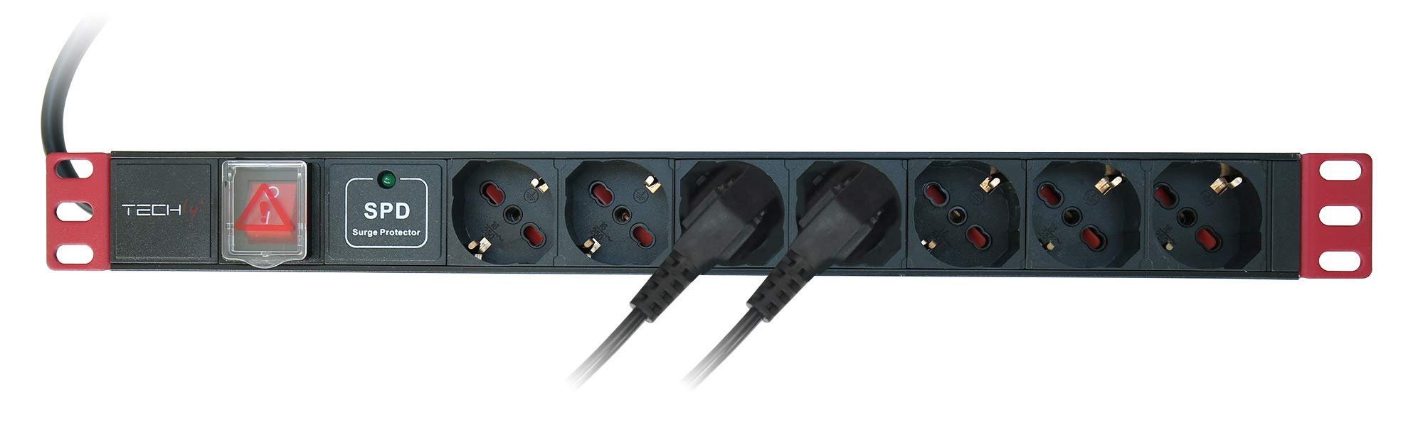 Techly Professional 109566 - Regleta de 7 enchufes (19", con limitador de sobretensión), color negro
